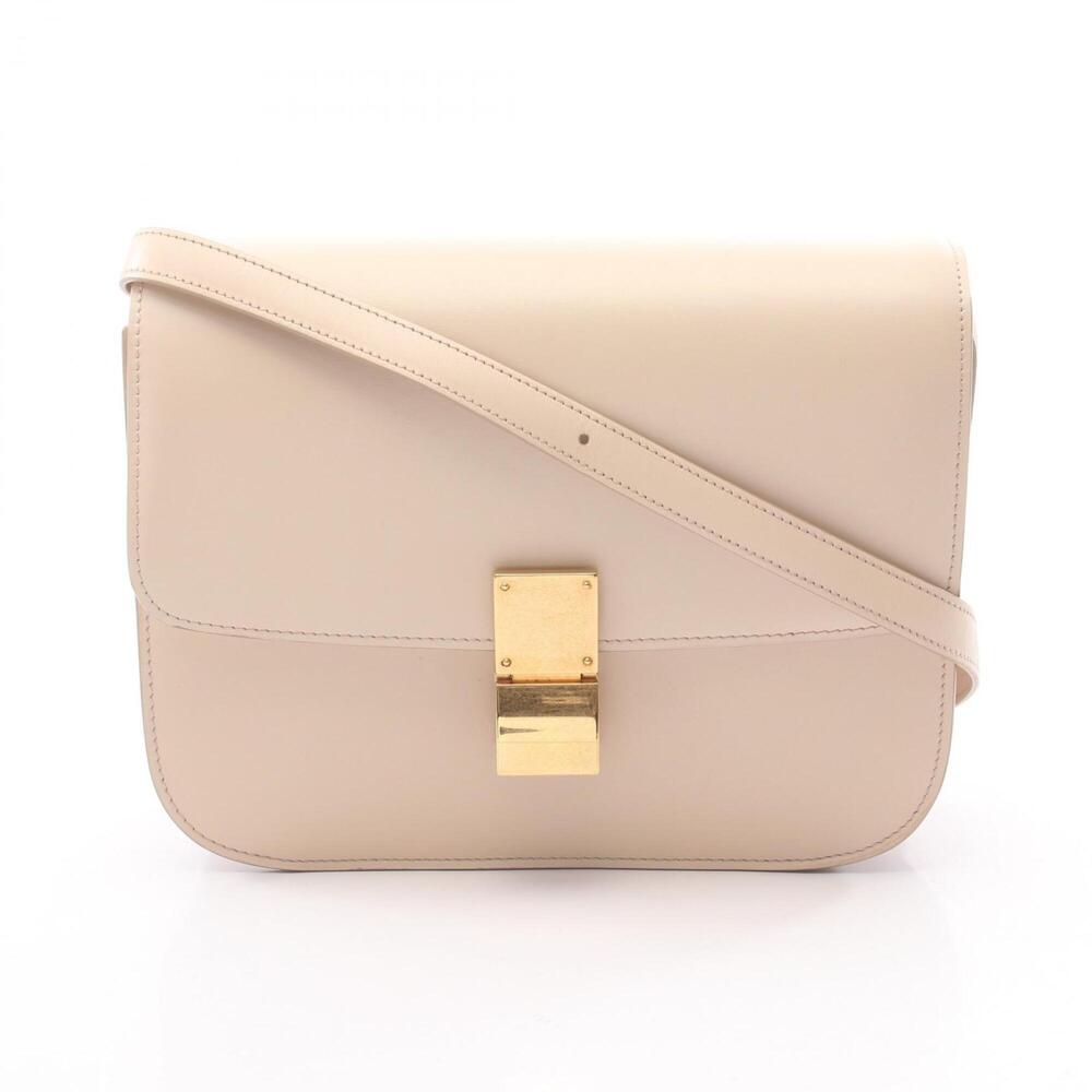 Celine Classic Box Medium Shoulder Bag/Handbag, Leather, Women's, Beige